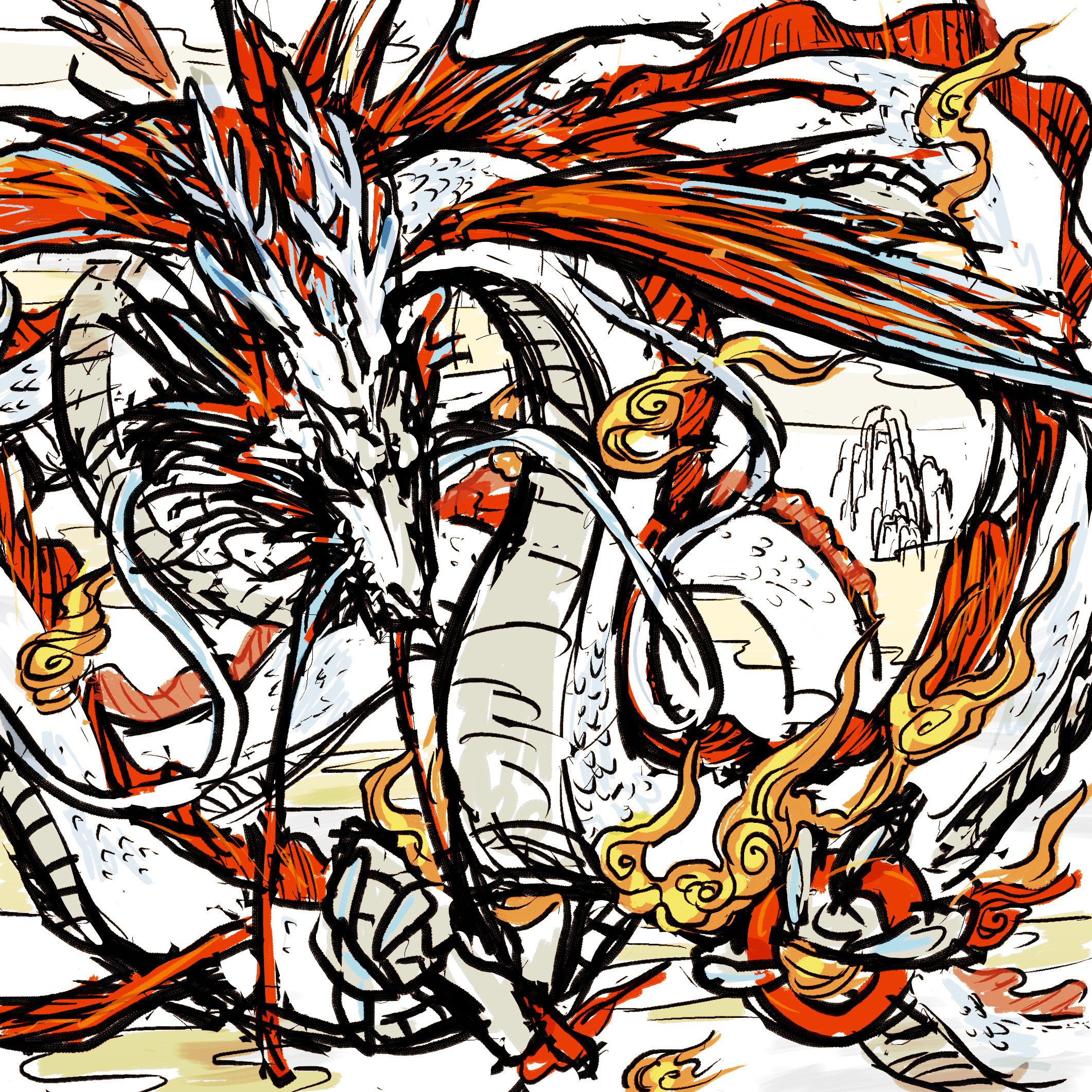 龍　絵画　イラスト　ドローイング 辰巳龍形態の絵｜9番太