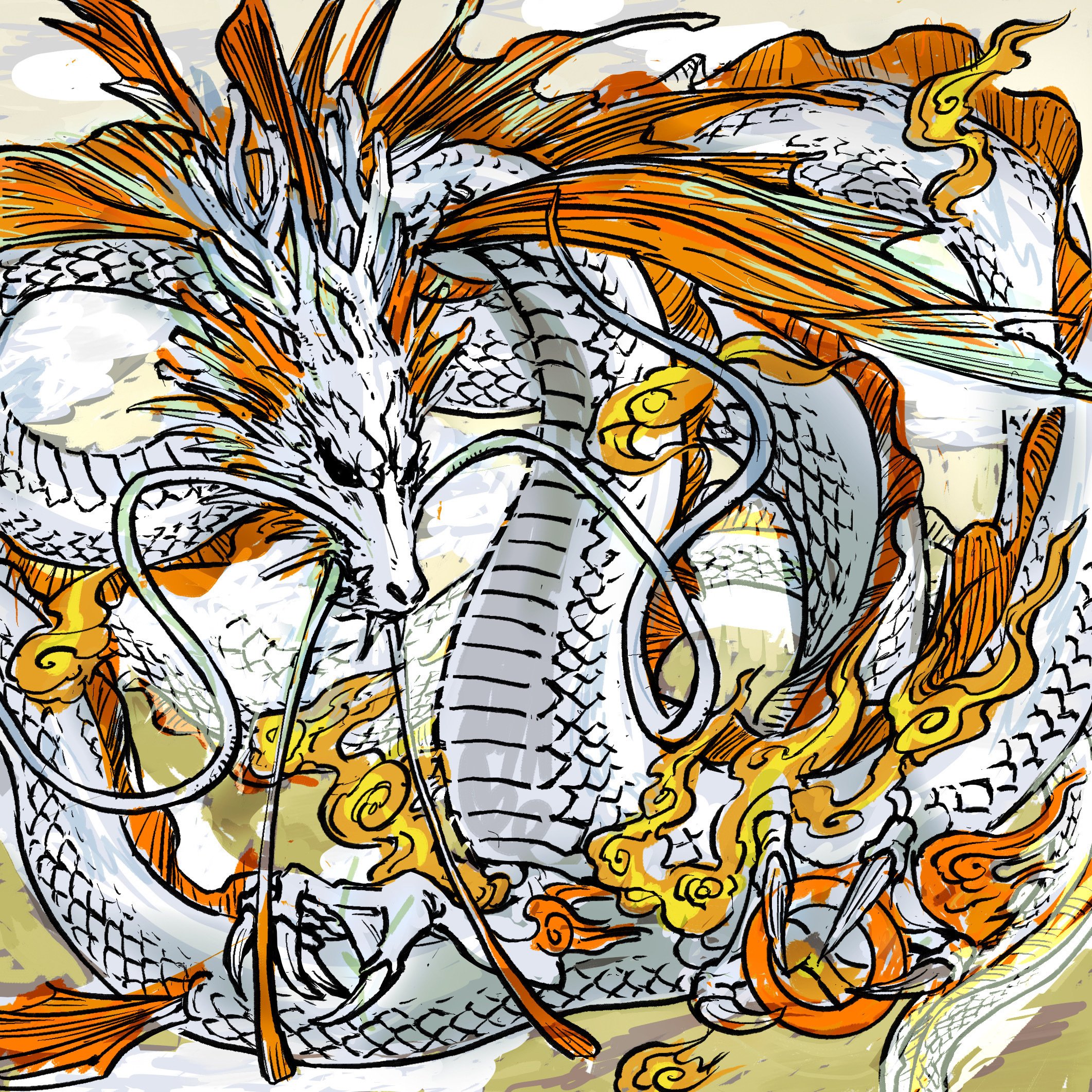 守護龍リーディング画 白龍(木花咲耶姫の守護龍）│Sサイズ│うつくしい龍イラスト│龍