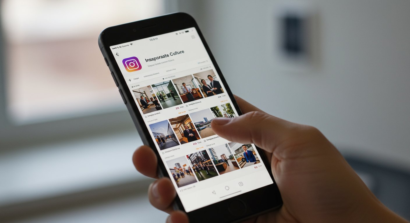 スマートフォンでInstagramの企業アカウントを閲覧する様子