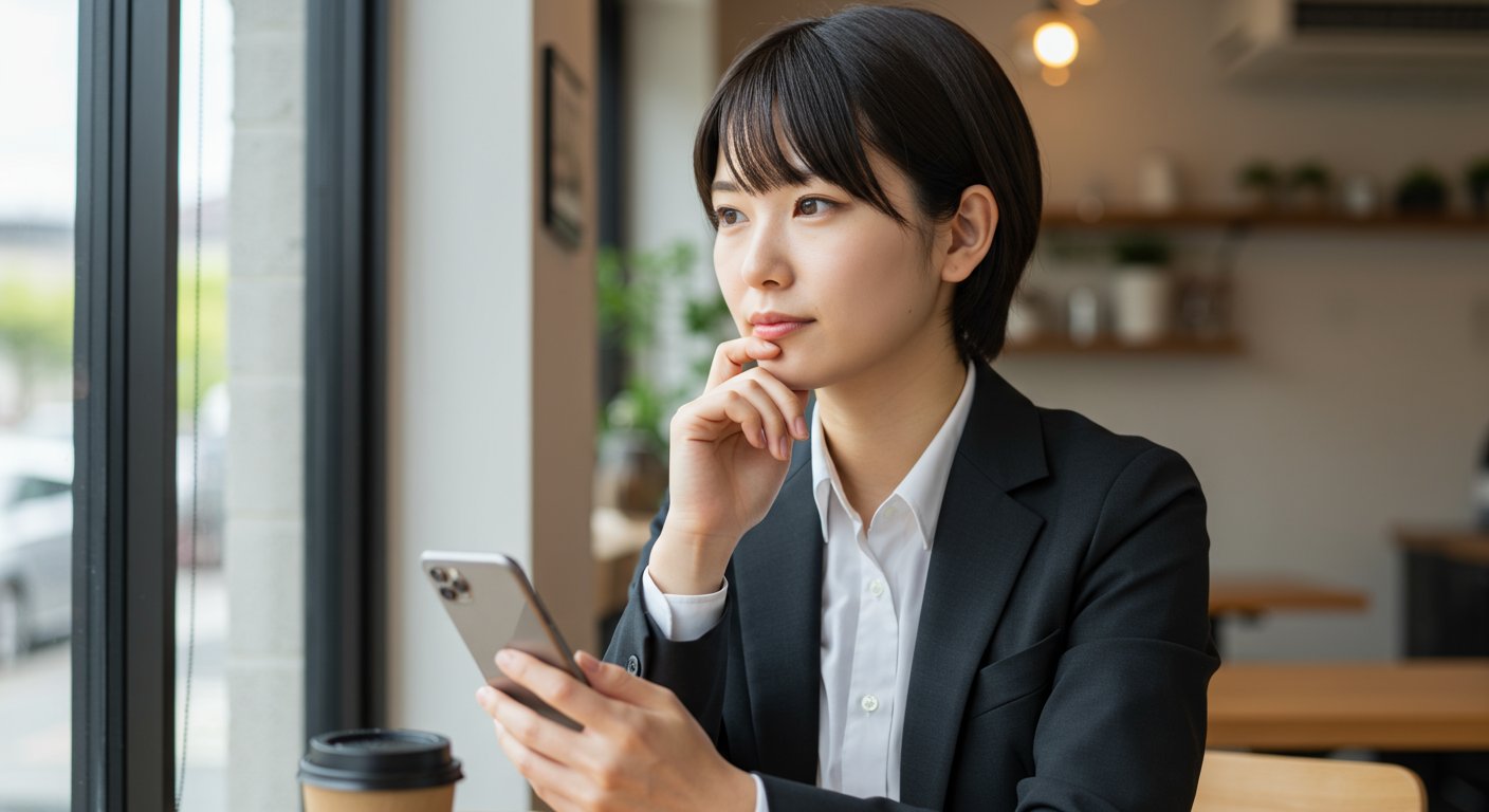 スマートフォンでSNSを眺める若手ビジネスパーソン