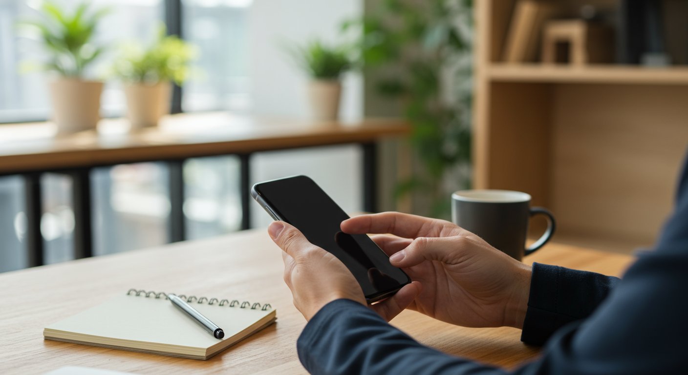 スマートフォンでSNSを更新する採用担当者