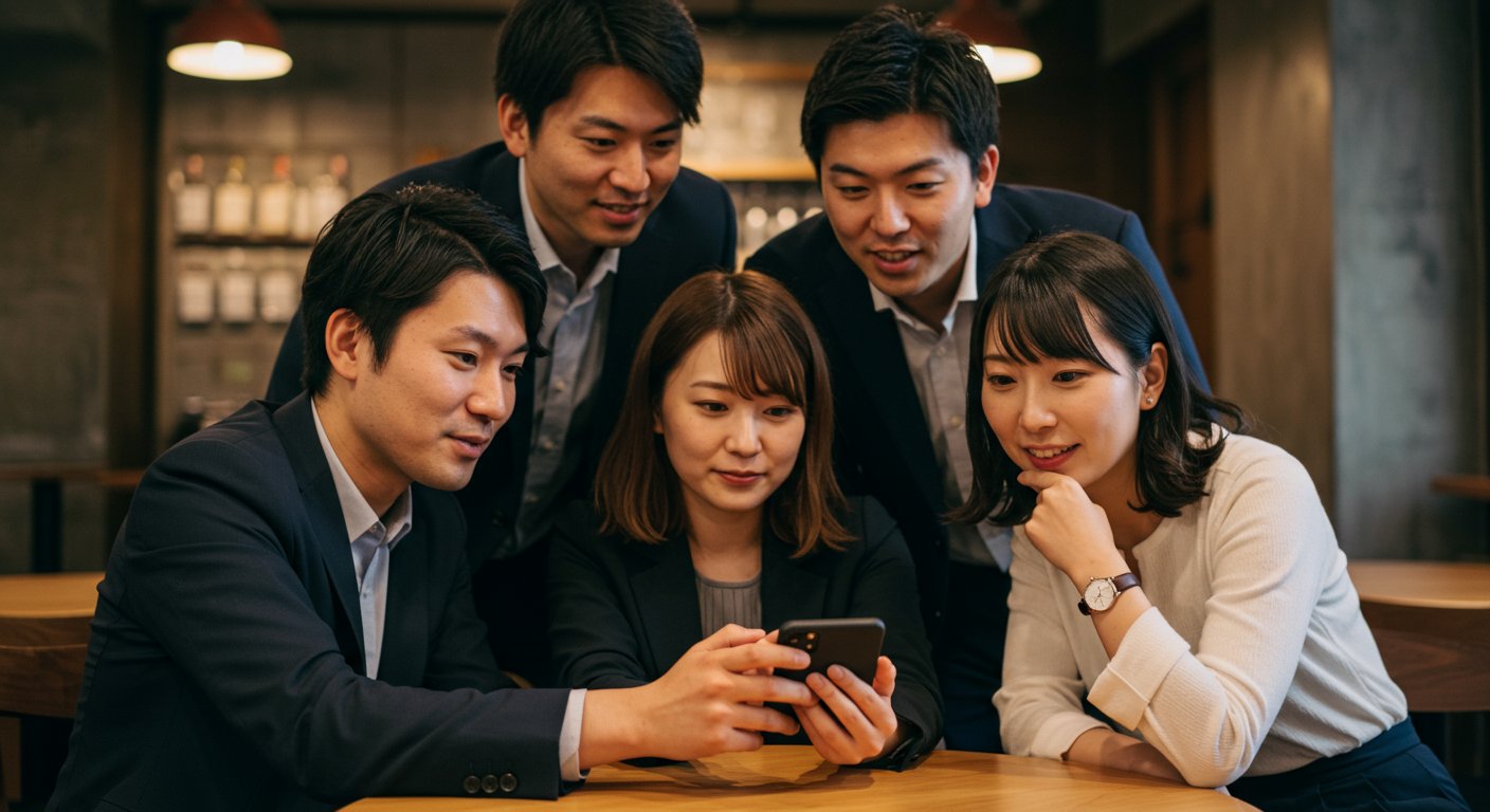 スマートフォンでInstagramを見る若者たち