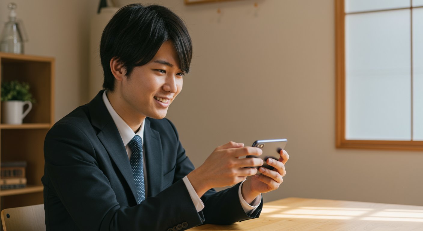 スマートフォンでショート動画を見る若者