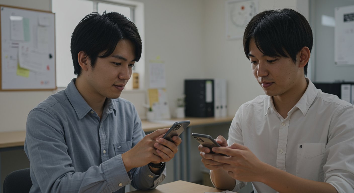 スマートフォンでSNSを見る若者たち