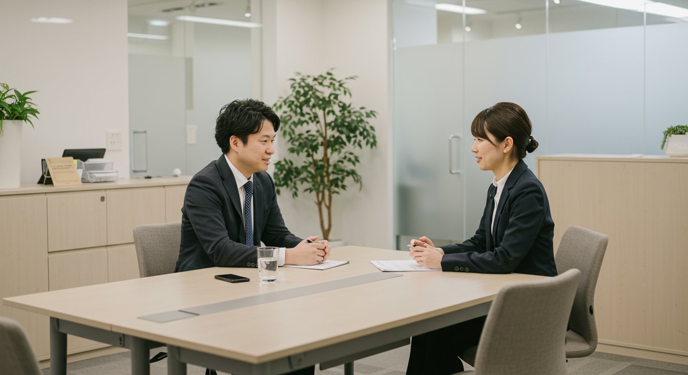 採用担当者が応募者と充実した面接を行っている様子
