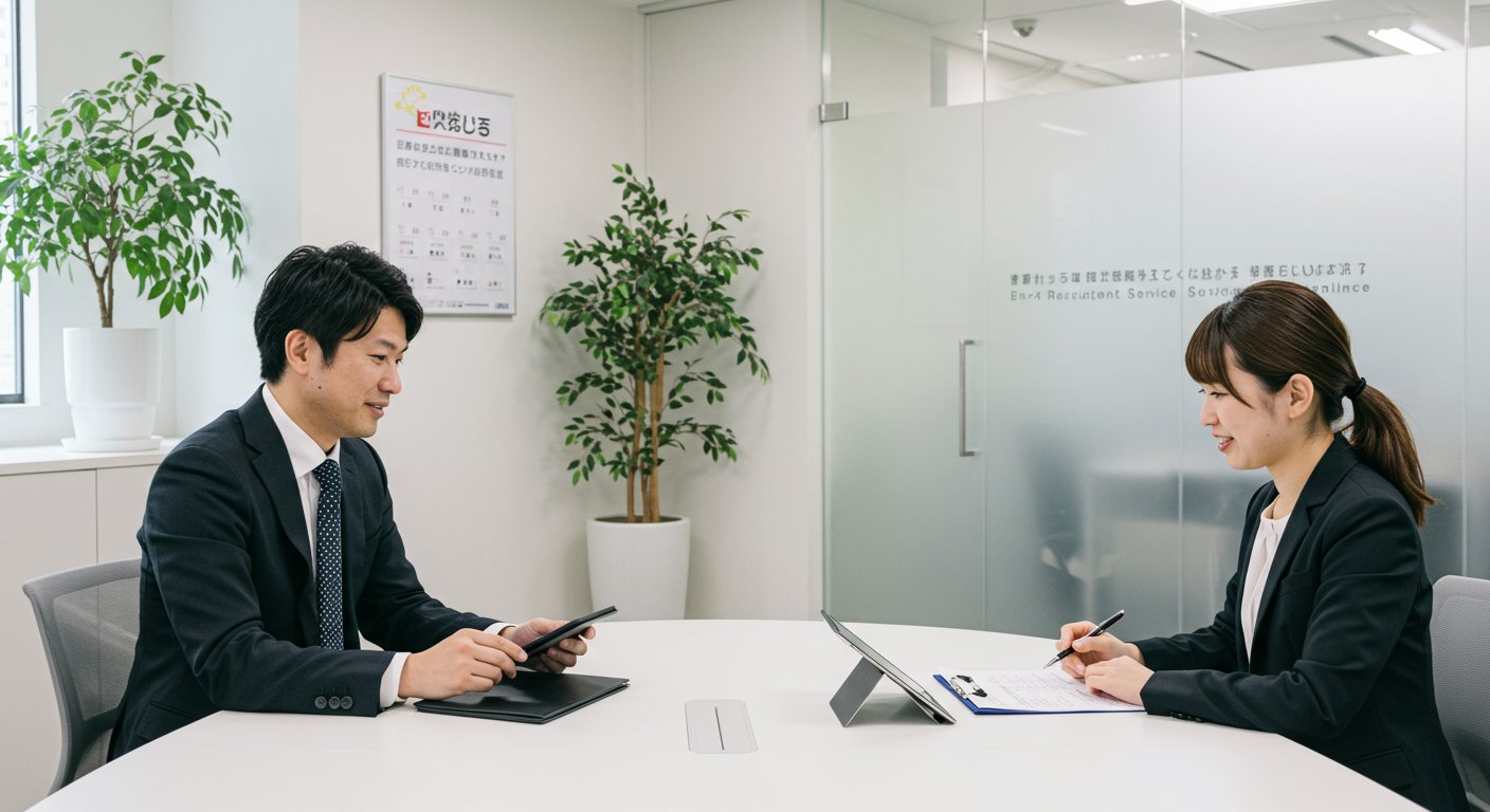 採用担当者と外部サービス担当者が協力している様子