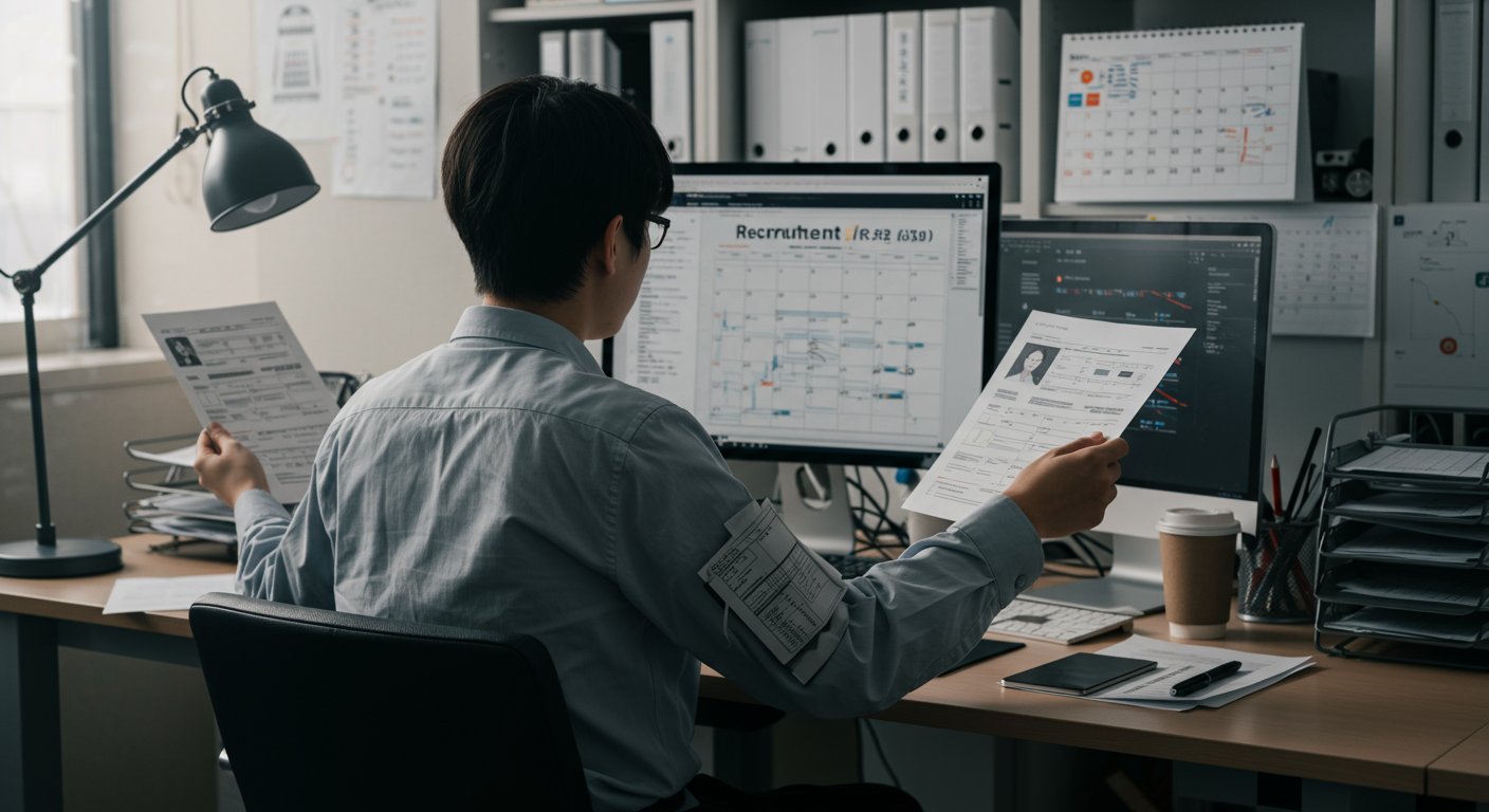 一人で複数の業務を抱える採用担当者のイメージ