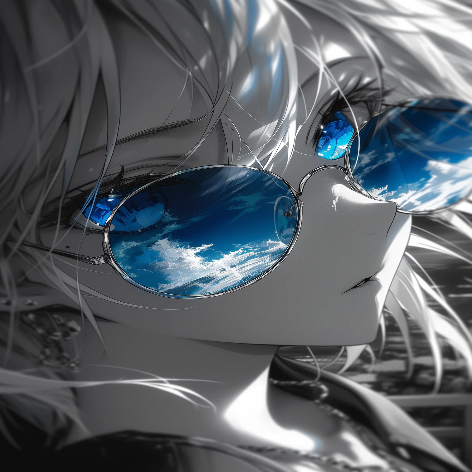 フレームの中の青空｜モノクロの日々に差す光#夏の1コマ｜リンファ@AI