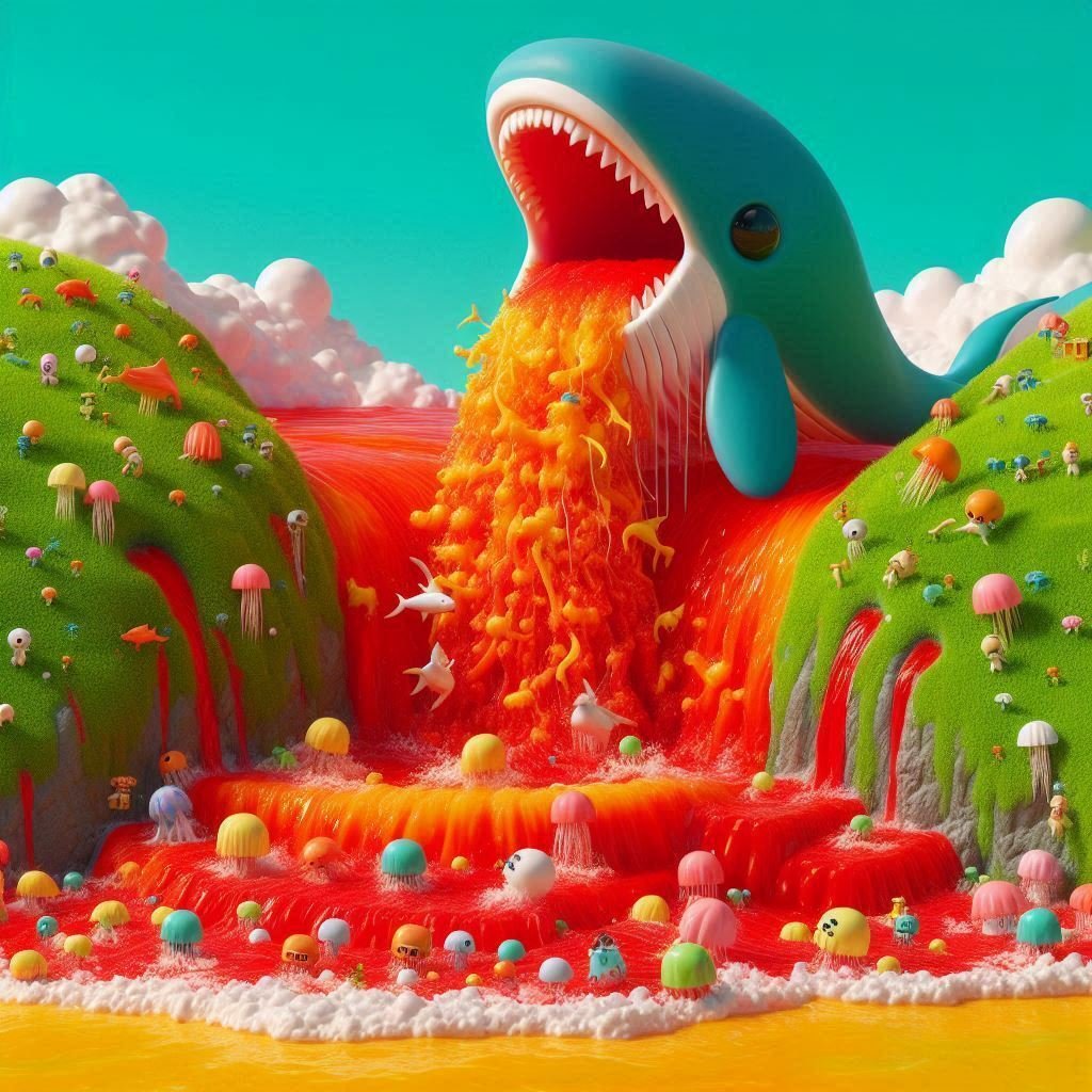 赤い川 de 鯨クラゲ @Image Creator & ImageFX＋プロンプト｜茜