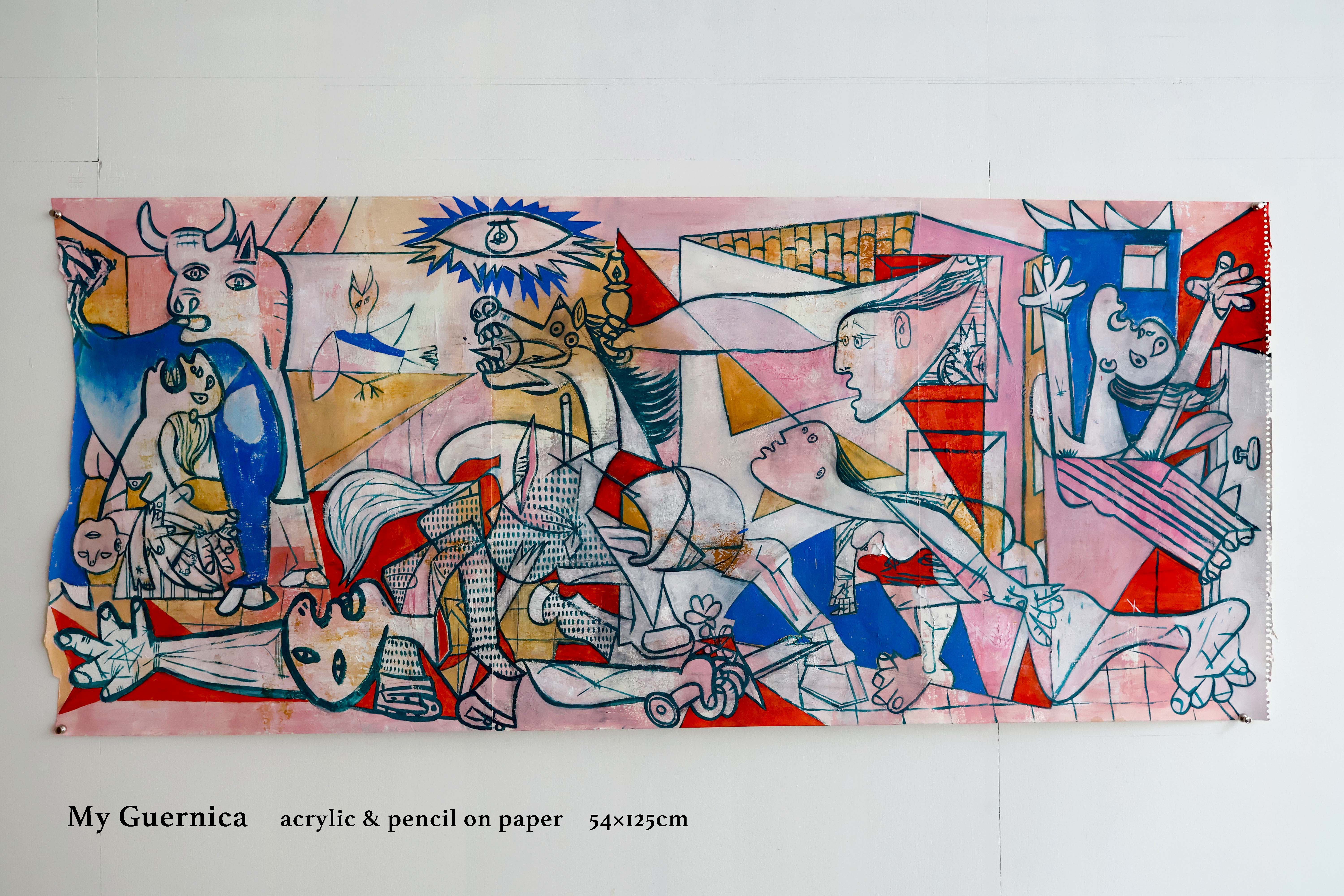 油彩画　ピカソの模写 私のピカソの模写 - 自画像、青の時代 - 1901年 - 油絵、キャンバス