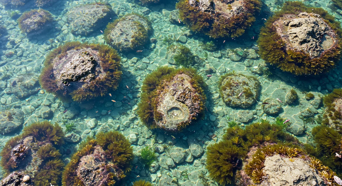 多様な生物が隠れる、複雑な生態系を象徴する潮だまりの風景