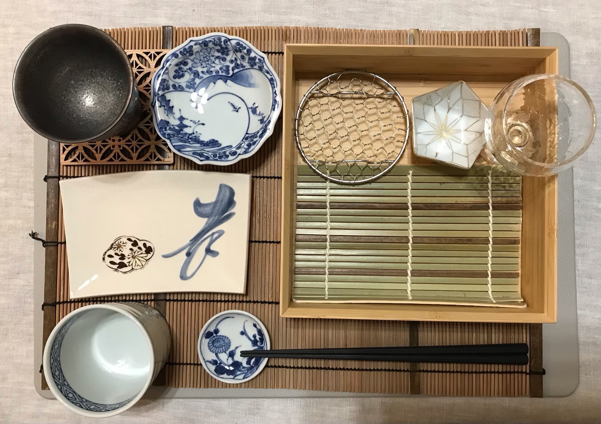 純和風🪭】かき揚げと常備菜の「置き弁」風茶そば御膳｜あおねこ