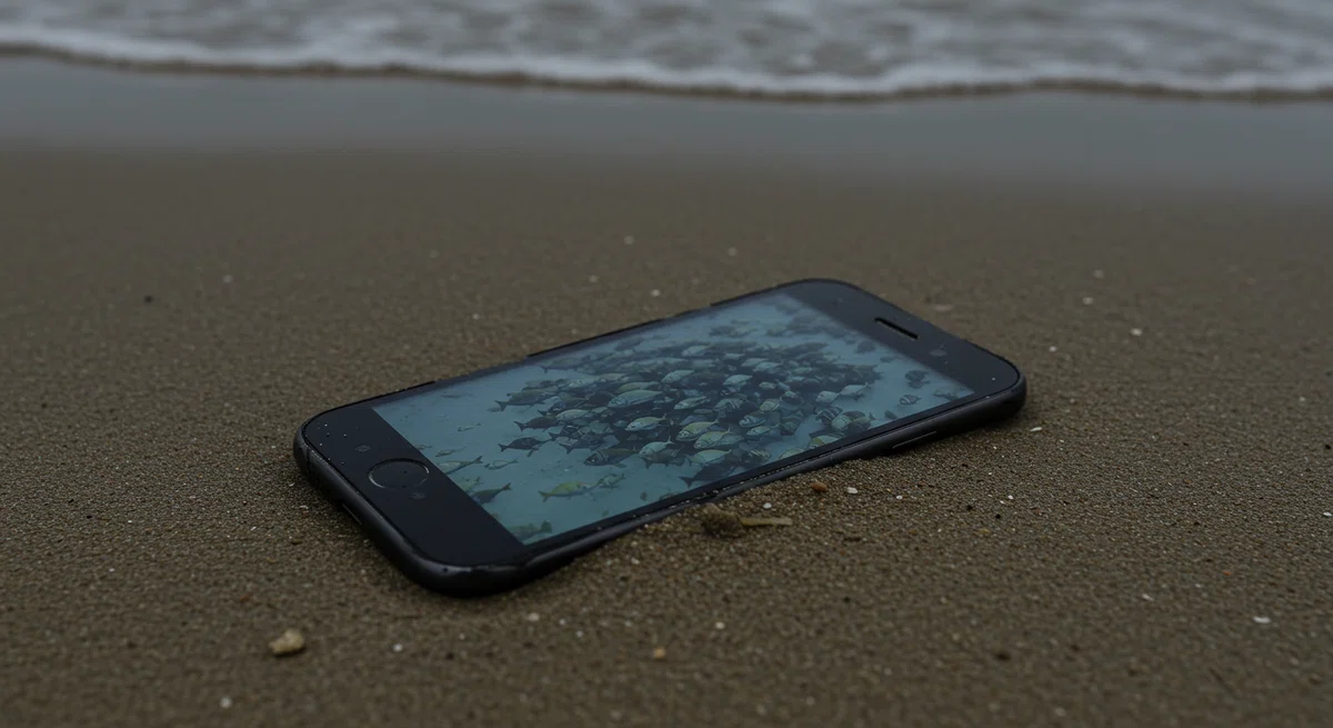 打ち捨てられたスマホが、SNS投稿の無責任さや虚しさを象徴