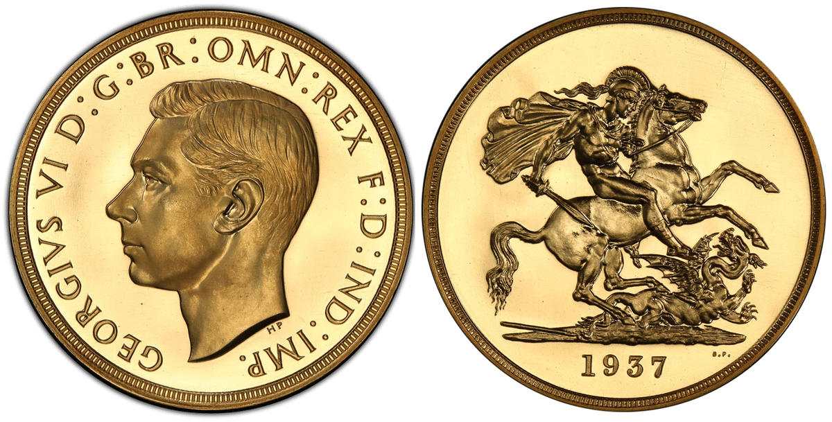 イギリス｜1937年ジョージ6世5ポンド金貨｜アンティークコイン