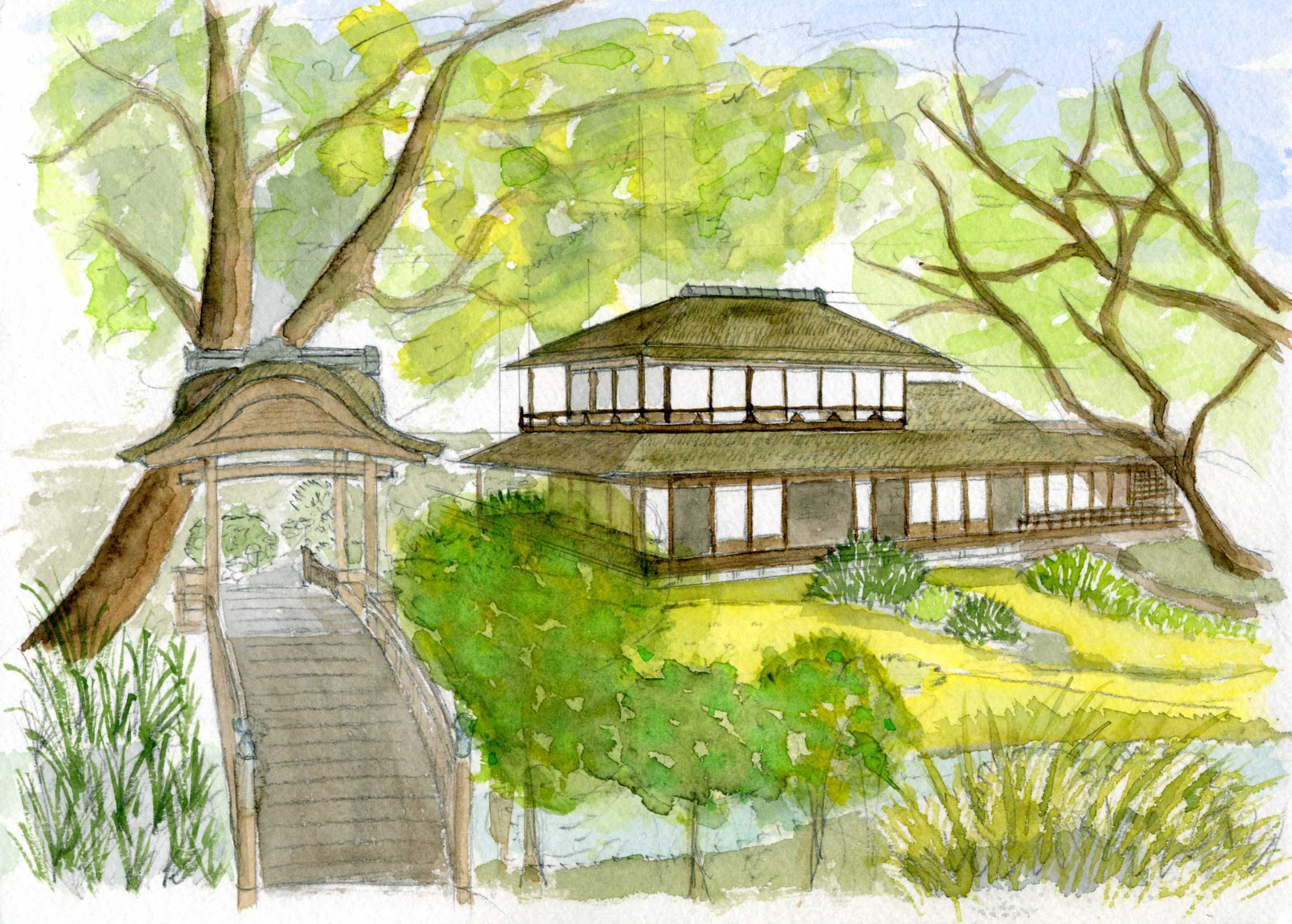 水彩原画「横浜三渓園」 横浜三渓園」 by syoumei｜Artmeter｜暮らしを彩るアートが