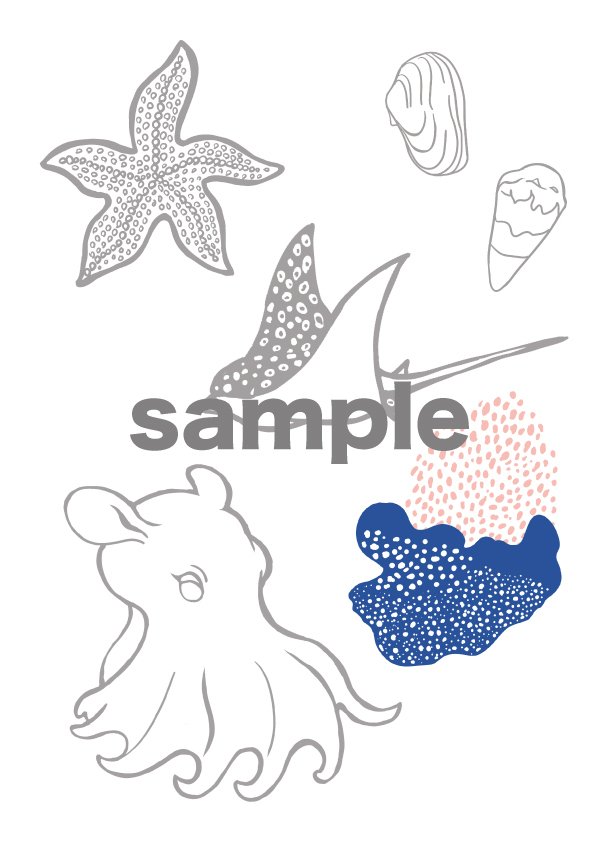 うみのせかい｜うみのいきものぬりえセット｜にこらこ