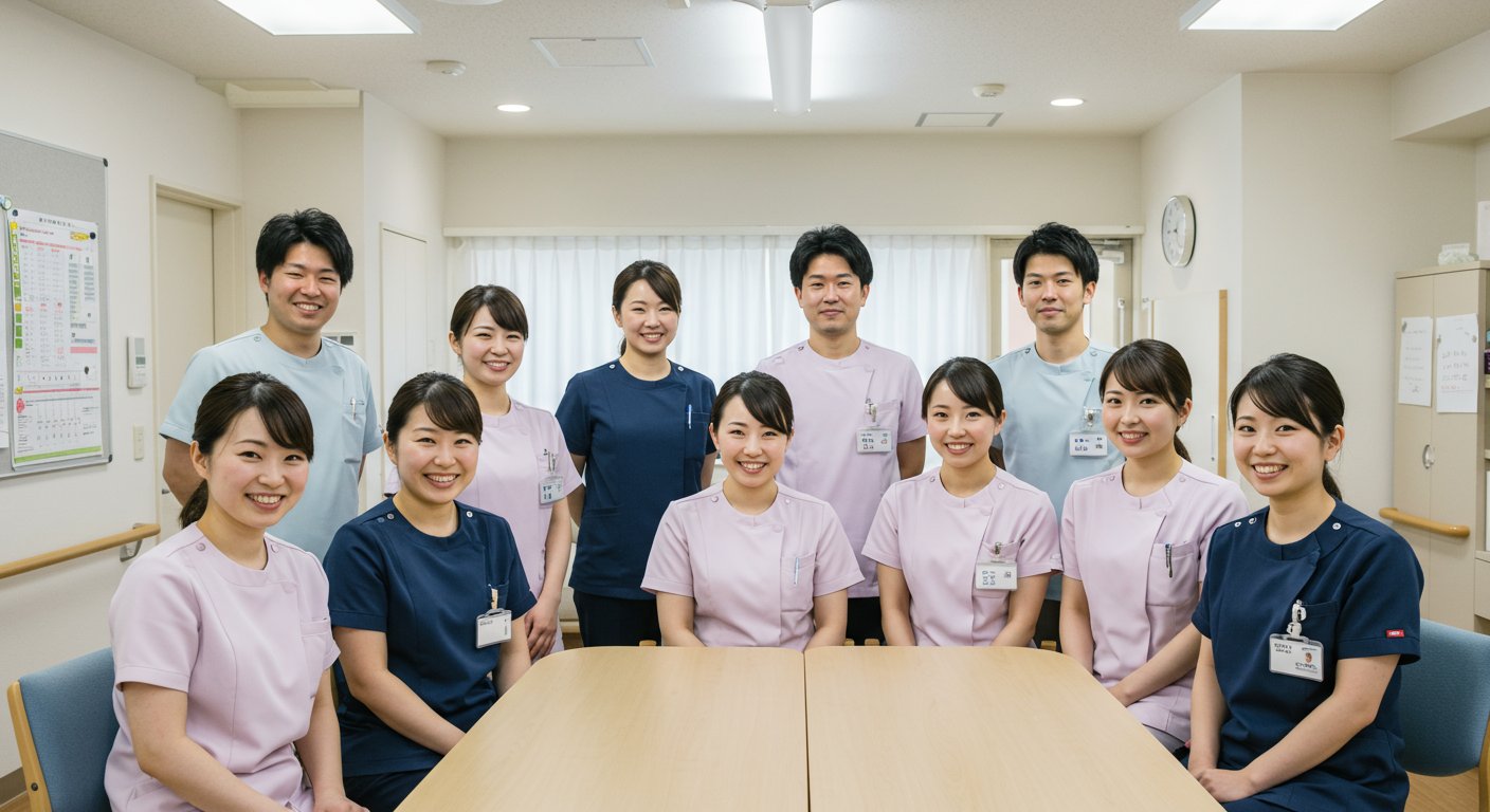 採用成功を喜ぶ介護施設のスタッフたち