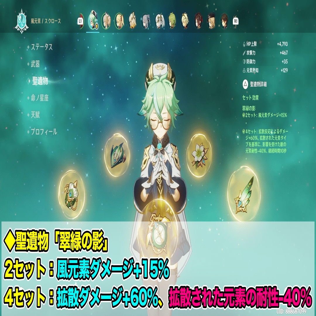 原神】推しメン強化DAY《スクロース》聖遺物のメイン厳選・天賦の強化