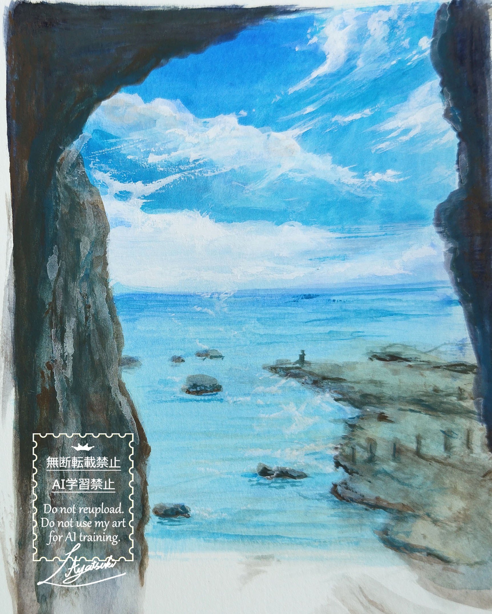 『江ノ島』絵画 真名瀬日和(漁船の静けさ)” これは江ノ島の見えるアングルで