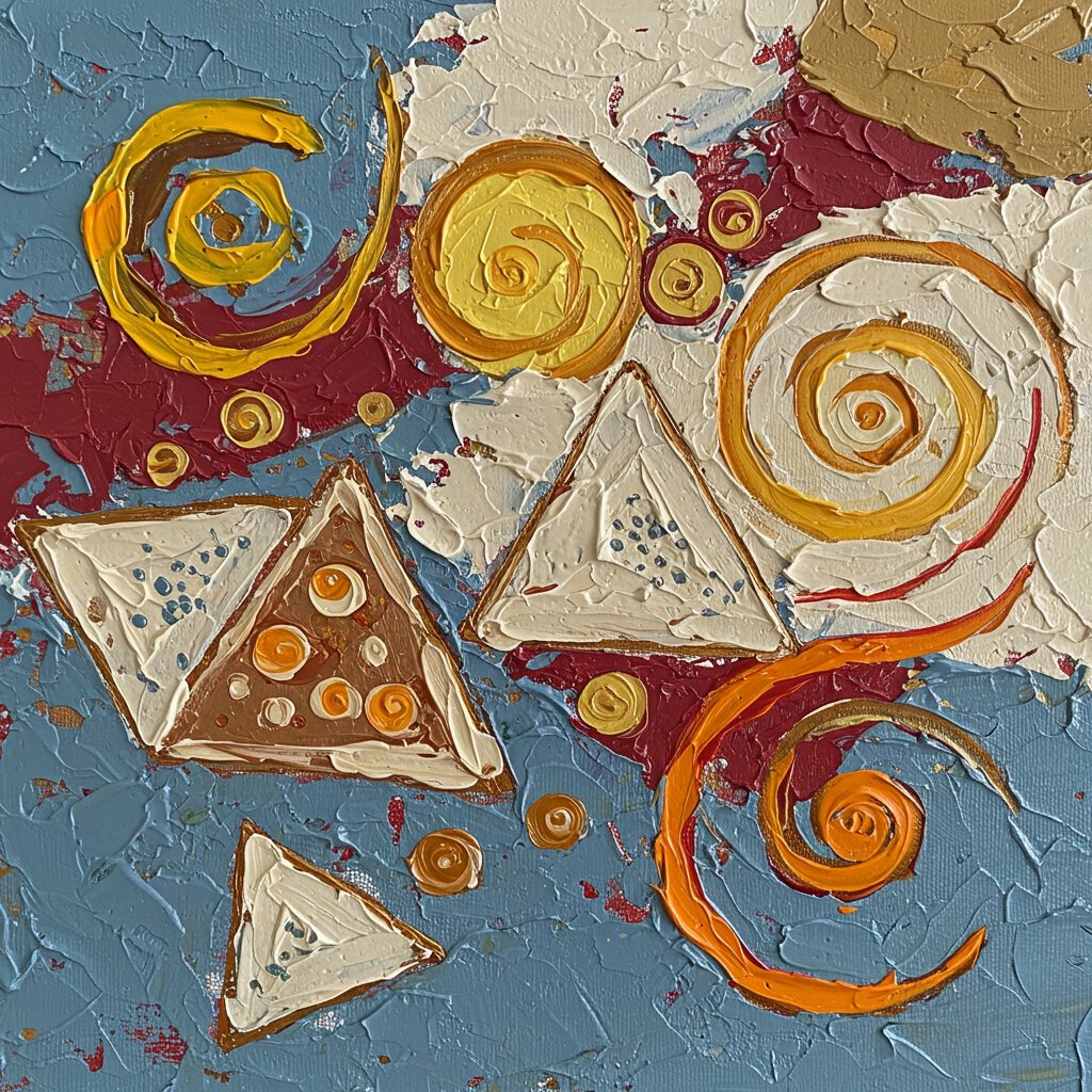 H*O様 抽象画 顔の集合 油彩画 抽象画 de 三角四角円 @Image Creator & ImageFX+プロンプト
