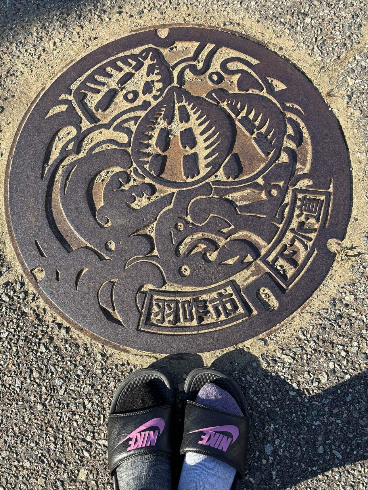 マンホール 大阪府高槻市… #マンホール 蜂の巣模様の蓋さん。大きめの市章と