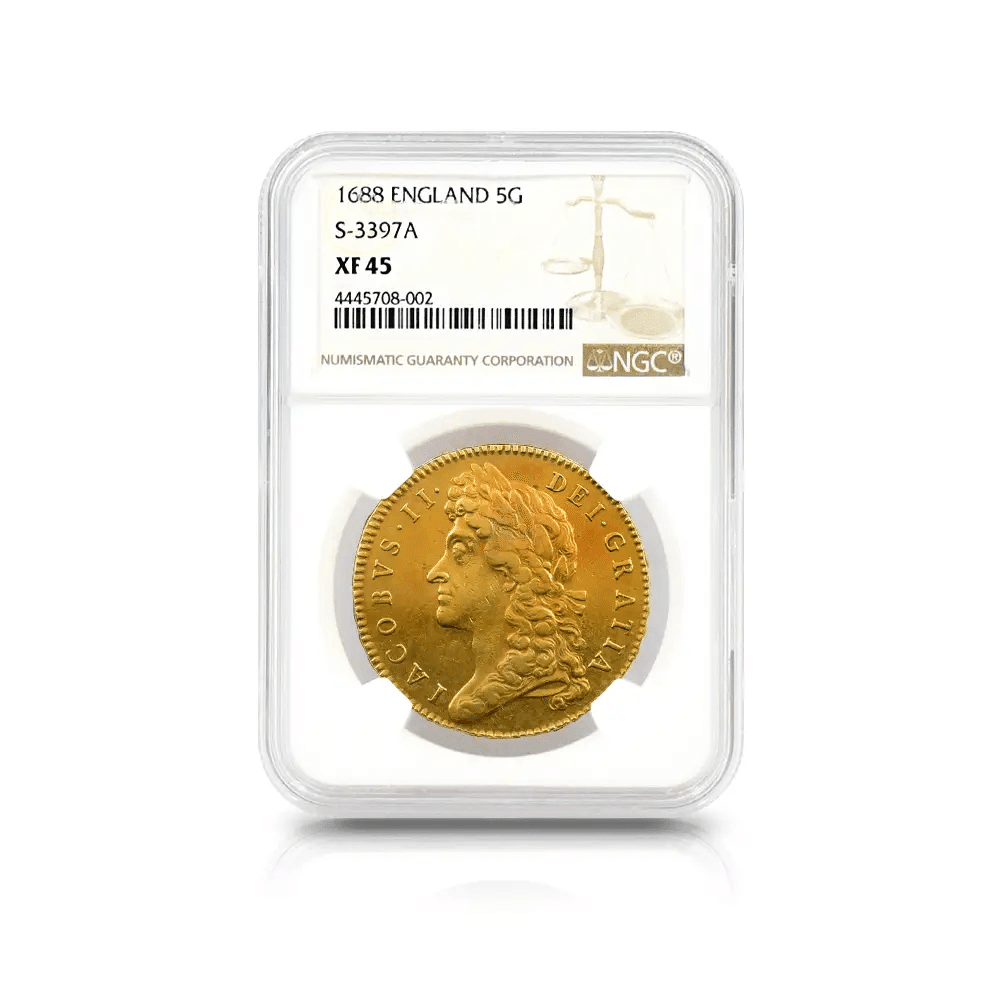 1688 ジェームズ2世 5ギニー金貨 NGC XF45 S-3397A｜小川竜一