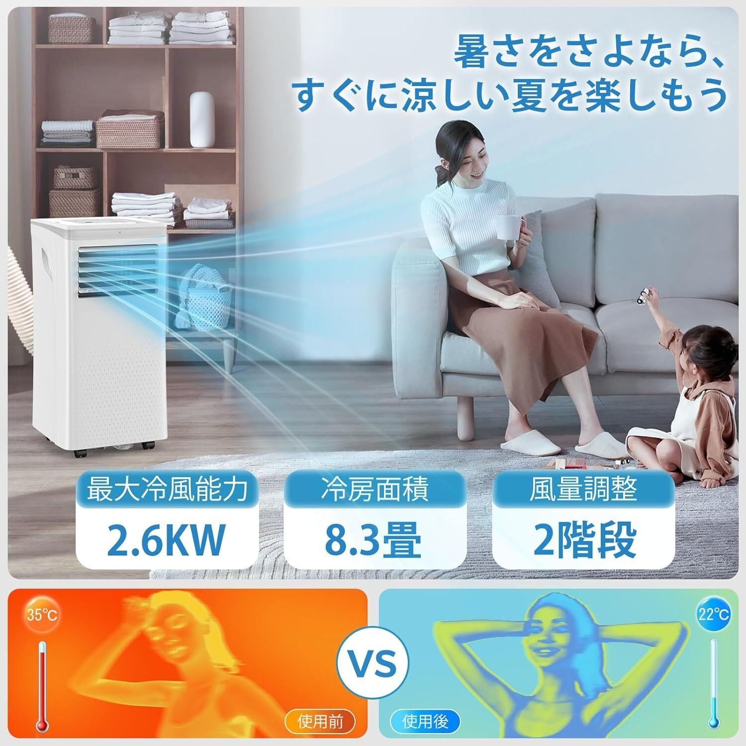 Nayuoo スポットクーラー 家庭用 移動式エアコン 工事不要 2.34KW