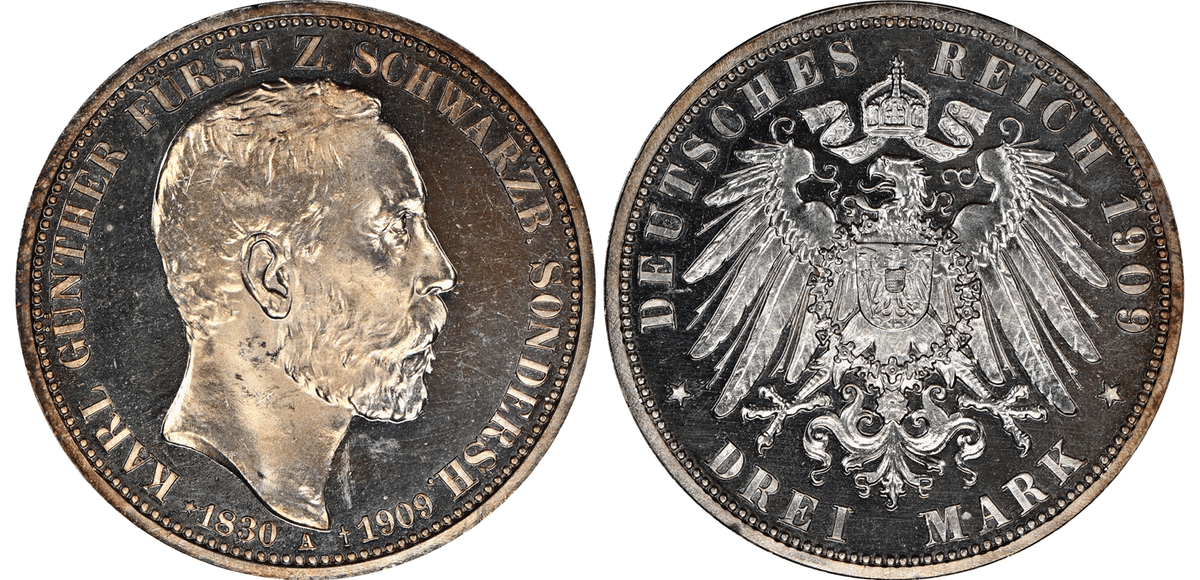 1909年ドイツ カール・ギュンター3マルク銀貨｜アンティーク