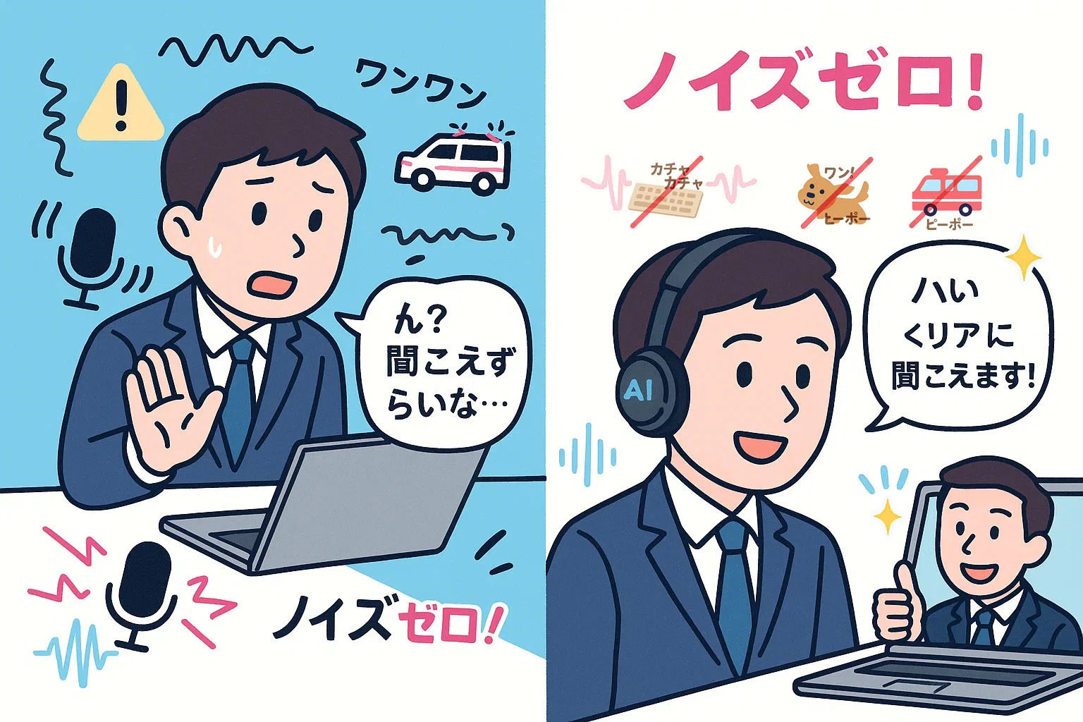 ノイズキャンセル時雑音がする為ノイズキャンセルしなければ雑音がしない なぜ？ノイズキャンセルマイクで会議の質が変わる“3つの理由”【音声は