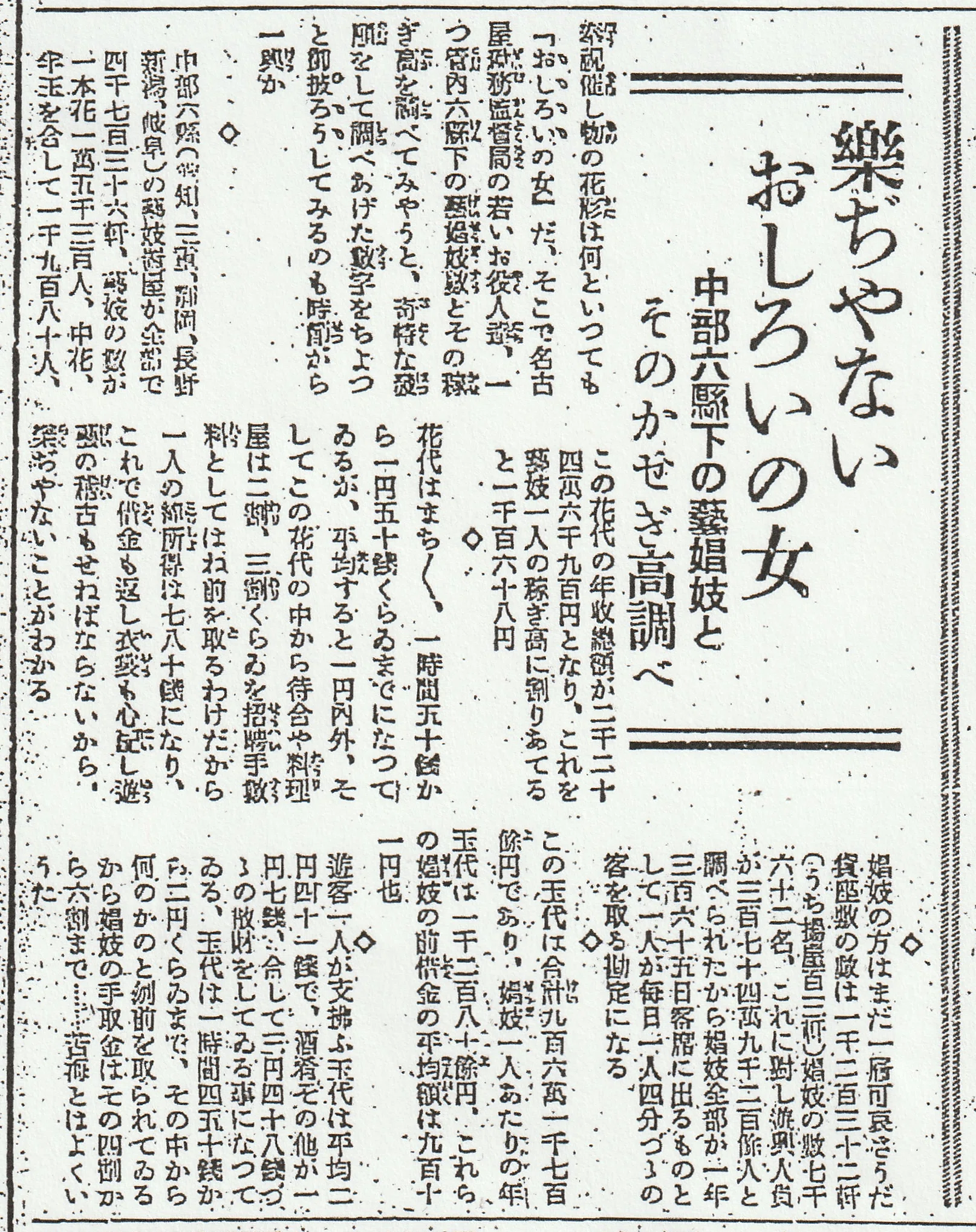 戦前の新聞記事から見る遊興街「樂ぢやない 【資料】□藝妓契約書類(未