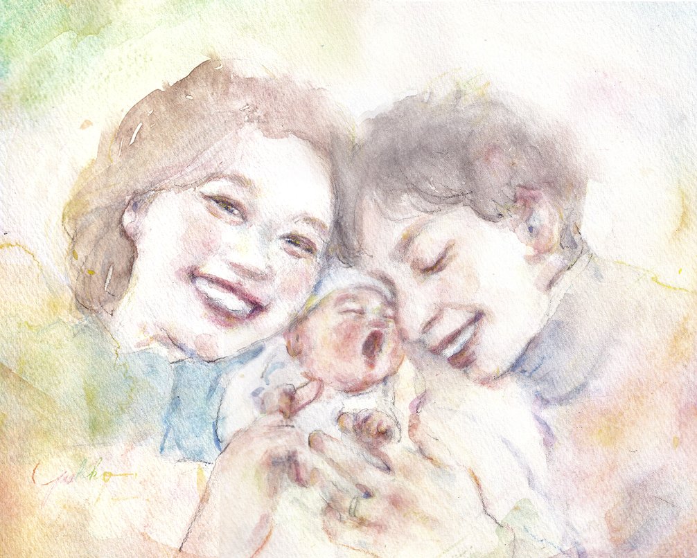 お母さんと一緒(水彩画 ) 夫婦の宝物が、いつか息子の宝物になりますように。第一子誕生に合わせ