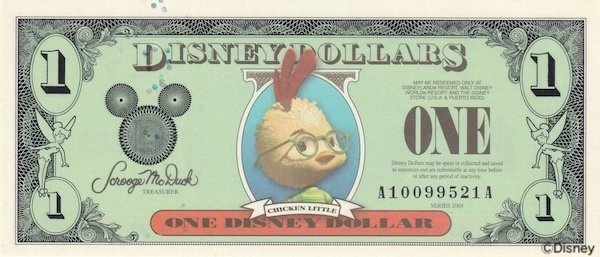 初めてのDダラー】ディズニーランド50周年🎉チキン・リトル$1紙幣を