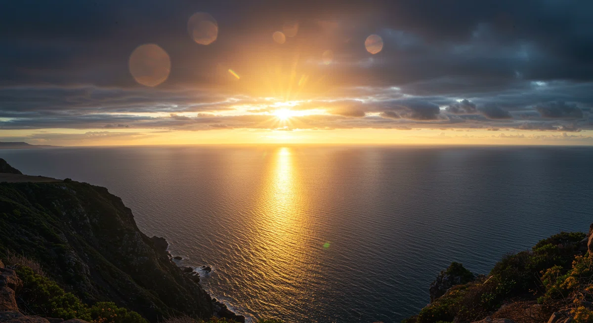 太陽が昇る瞬間の、圧倒的な生命感と希望を表現する風景。