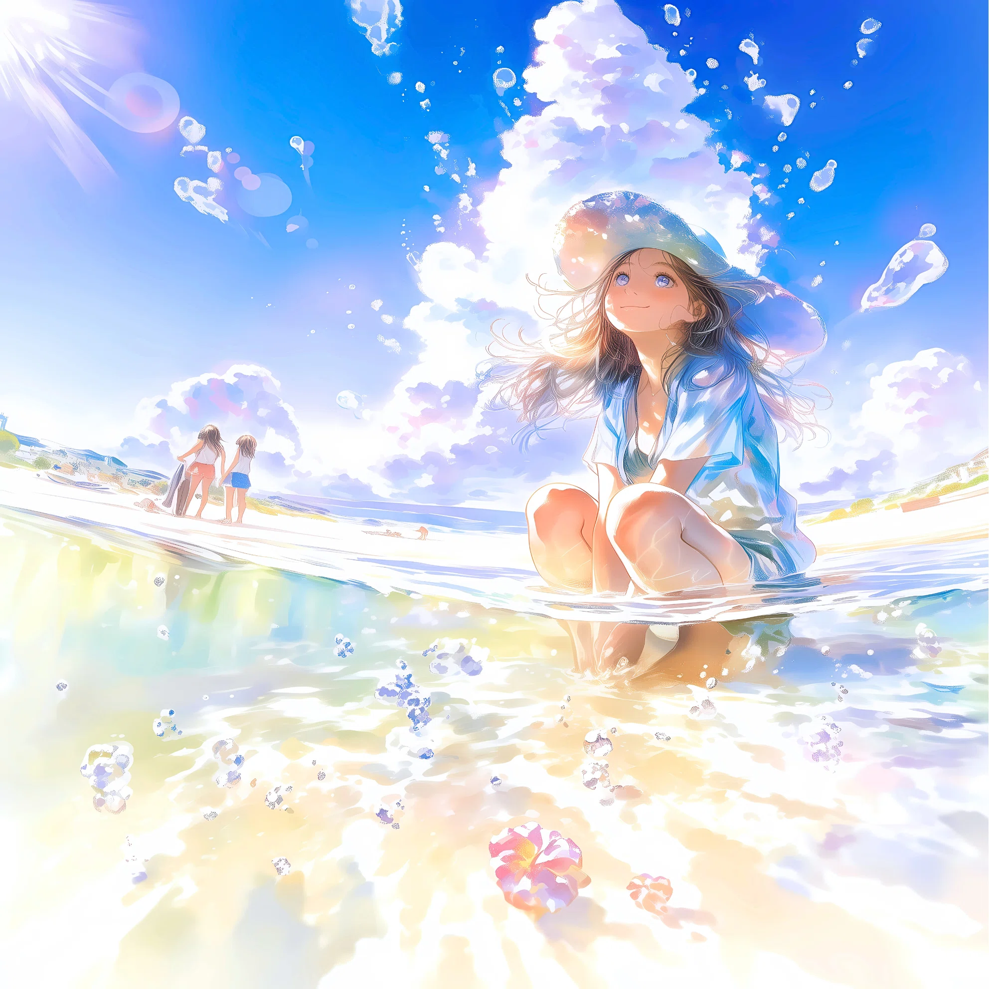 空と海が混じる音に、夏の鼓動を探してた【画像生成AI＋4コマ漫画
