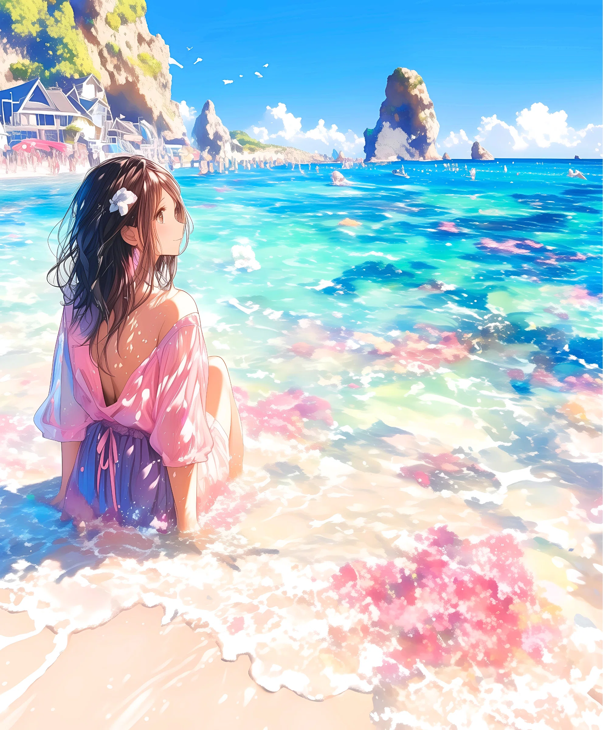 空と海が混じる音に、夏の鼓動を探してた【画像生成AI＋4コマ漫画