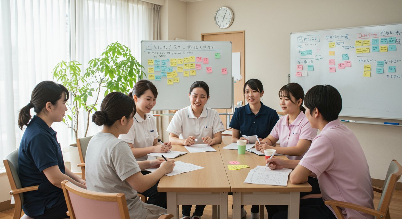 介護スタッフのチーム会議の様子