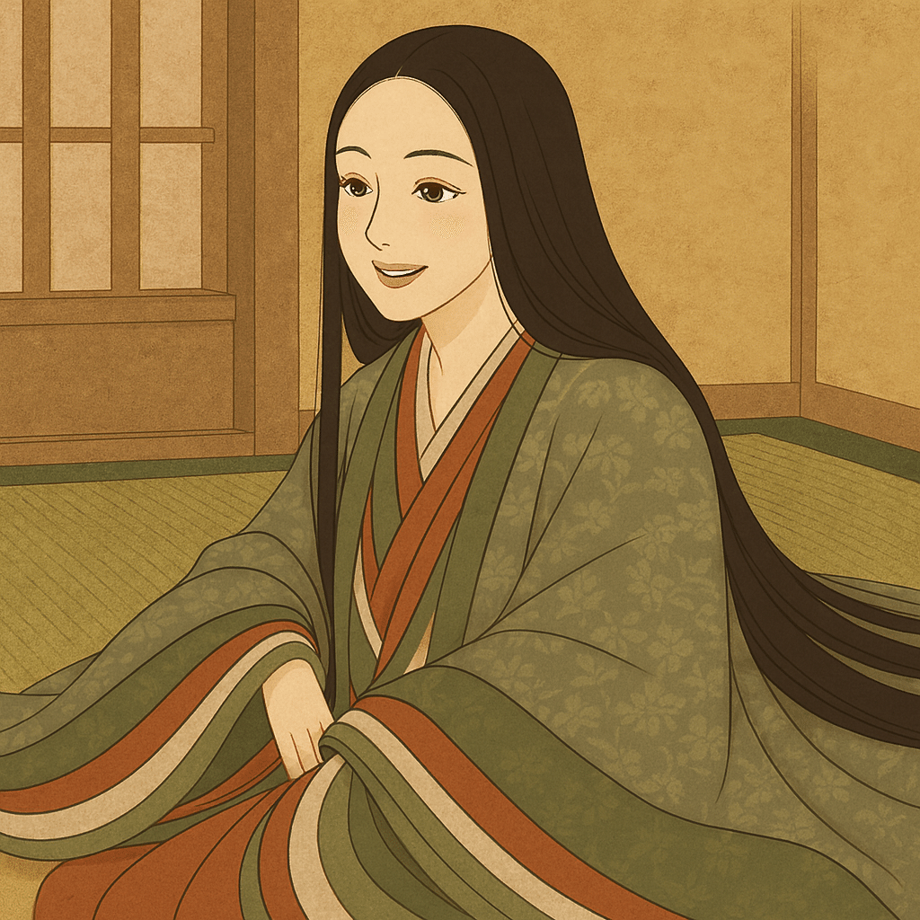 和歌を詠む小野小町の正装十二単