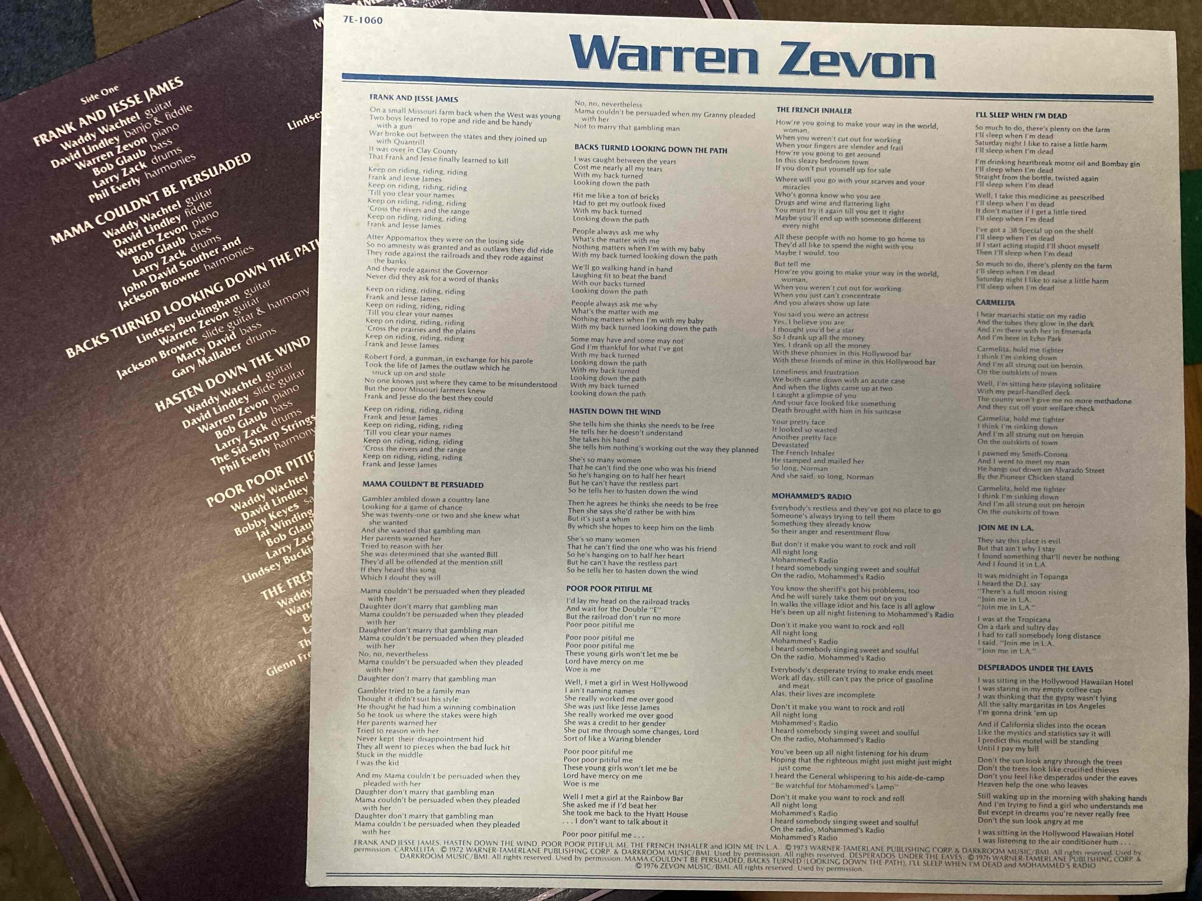 Warren Zevon [Same] Asylum 7E-1060 ｜naruru's Record