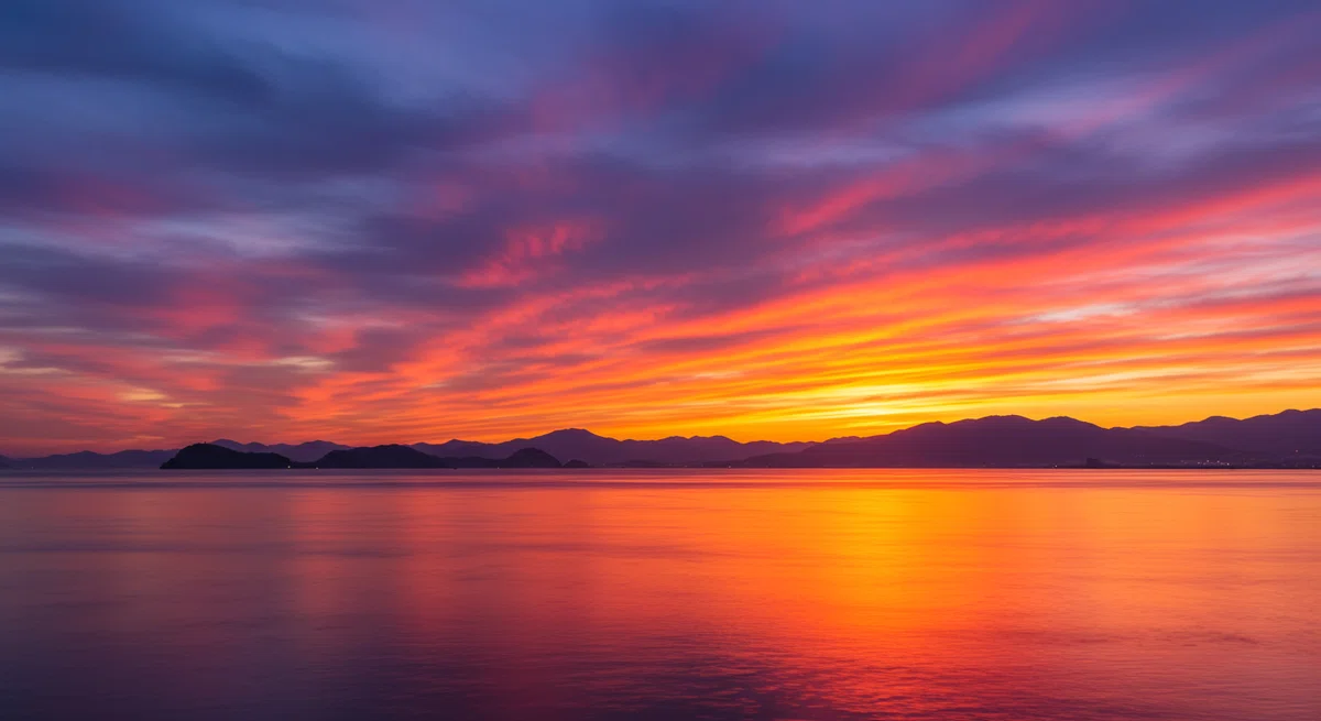 朝焼けの海と空の壮大な風景。