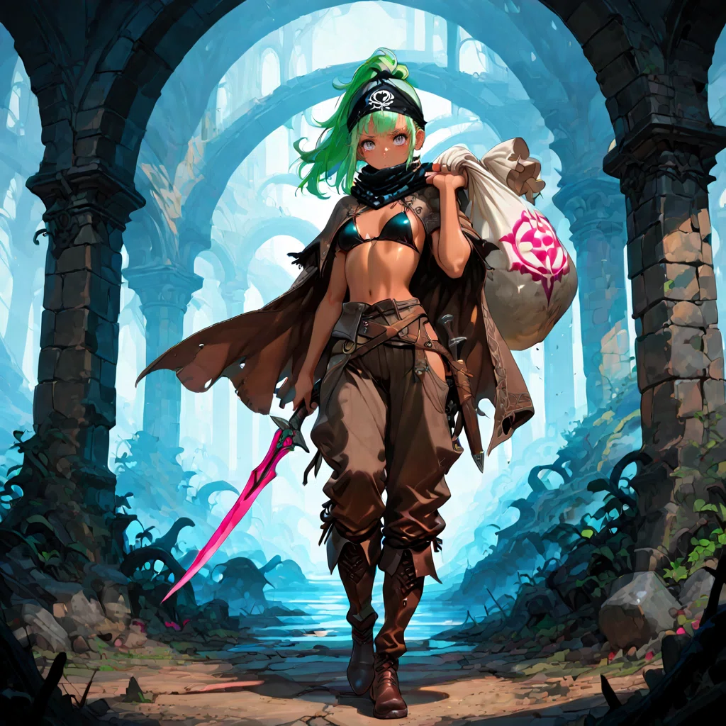 ファンタジー風アニメキャラクターイラスト StableDiffusion、ファンタジーキャラジェネレーター⑦盗賊女｜およよ