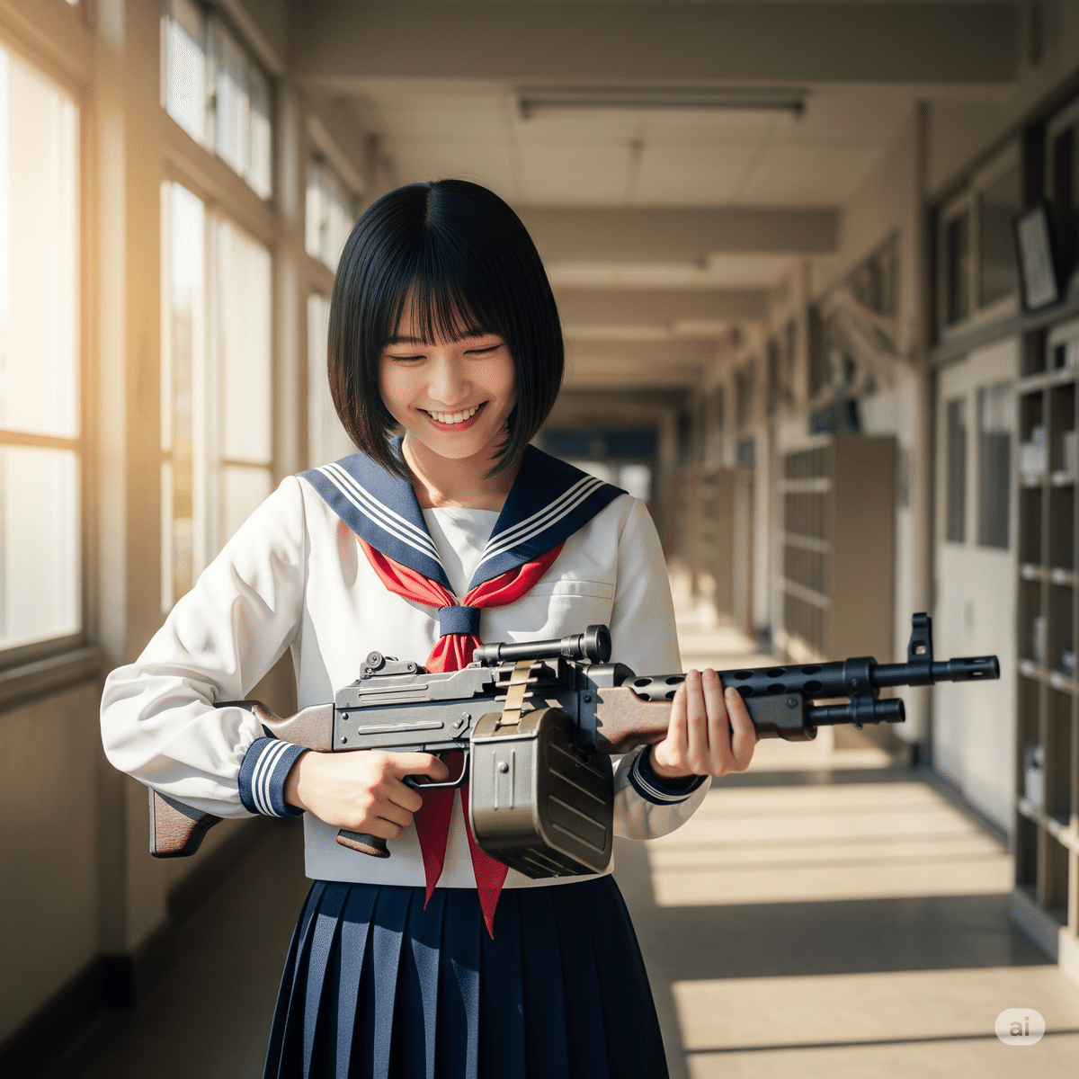 アクリル画 制服と機関銃 40×30 アクリル画 制服と機関銃 40×30 セーラー服と機関銃