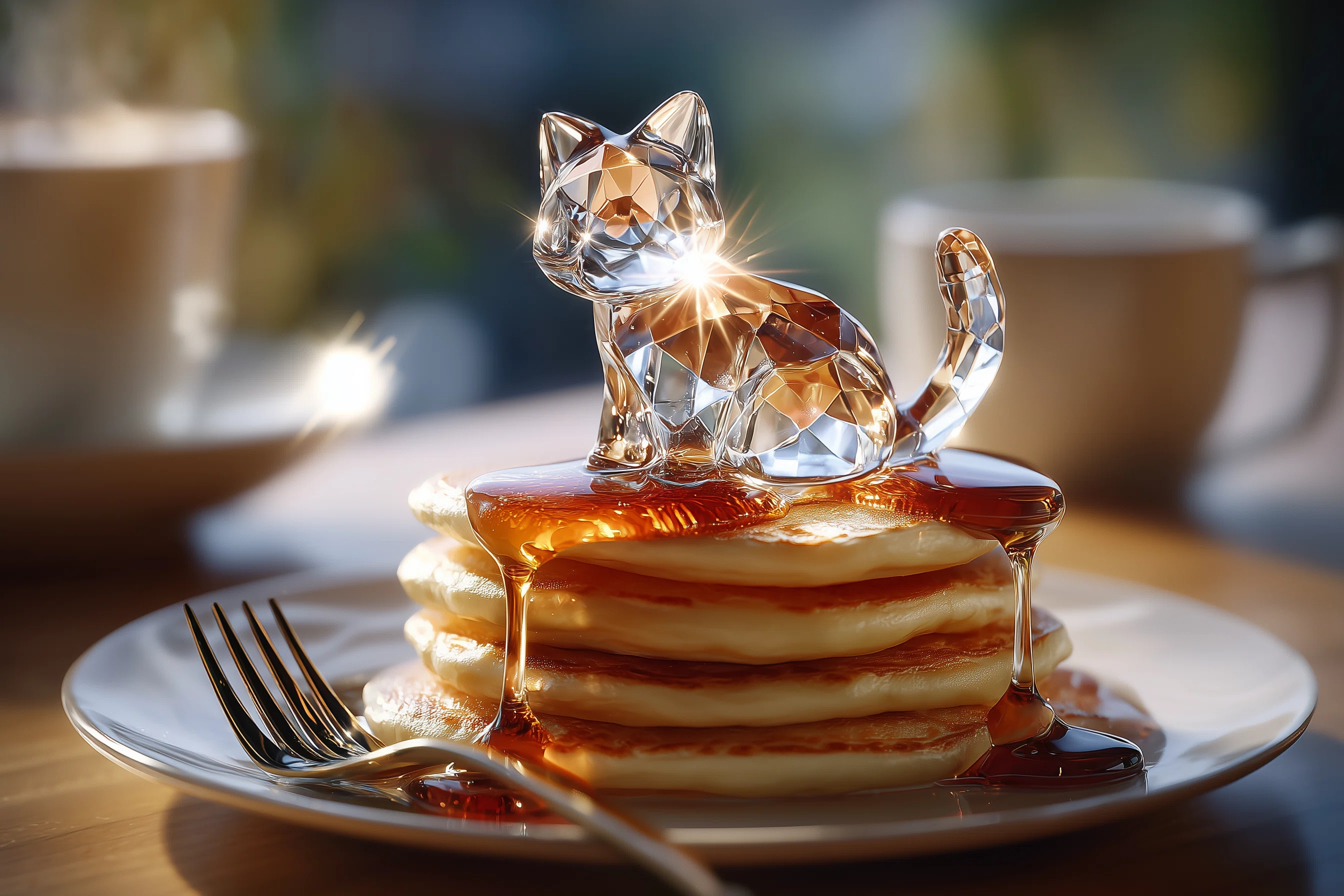 3時のおやつはパンケーキで!猫が佇むパンケーキAIart|リンファ 3時のおやつはパンケーキで!猫が佇むパンケーキAIart|リンファ