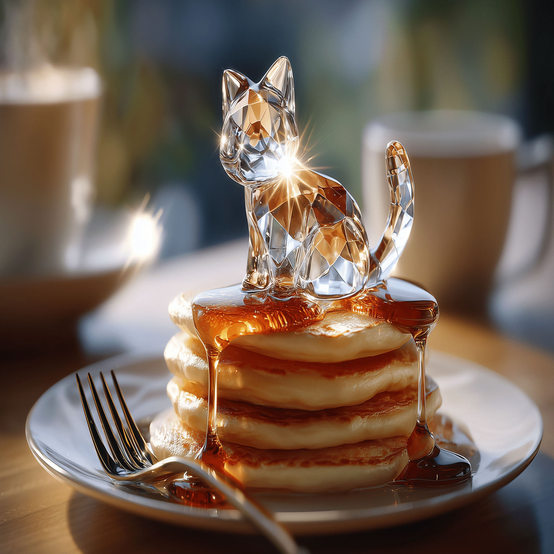 3時のおやつはパンケーキで！猫が佇むパンケーキAIart｜リンファ@AI