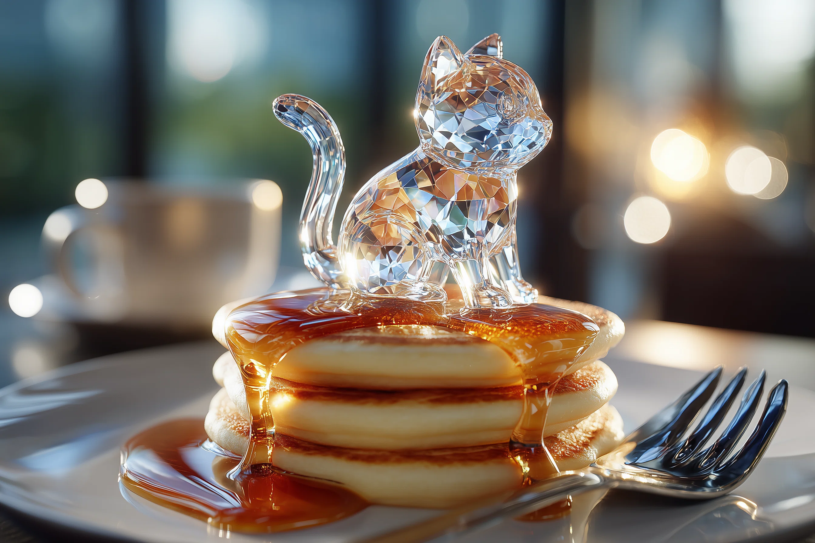 3時のおやつはパンケーキで！猫が佇むパンケーキAIart｜リンファ@AI
