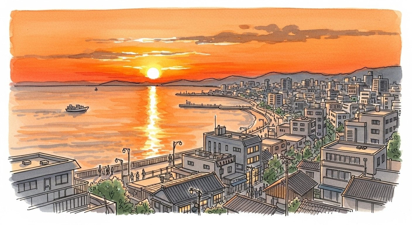 風景画　有明海の夕日　原画 第12投稿目【AI画像生成】夕焼け｜伊藤洋子(旧 shizuka) | 自己