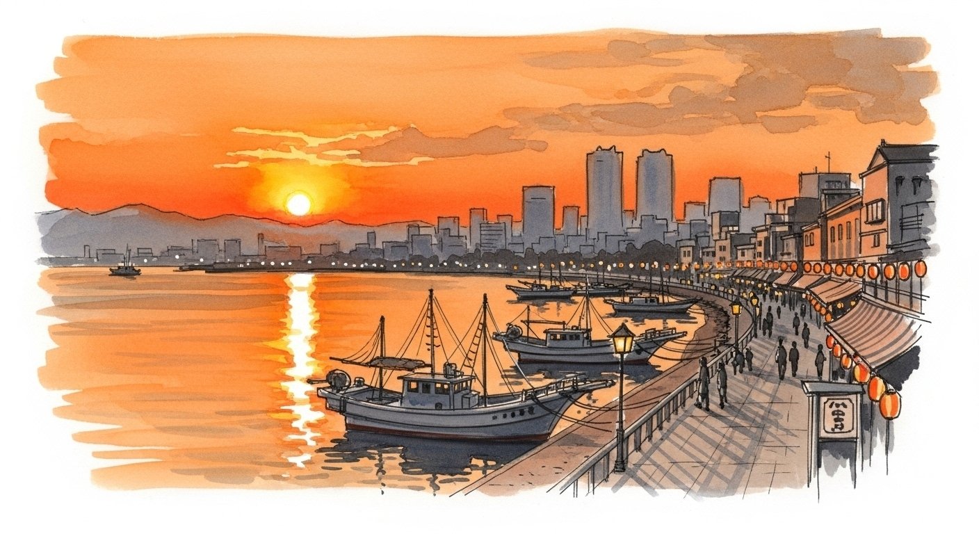 風景画　有明海の夕日　原画 第12投稿目【AI画像生成】夕焼け｜伊藤洋子(旧 shizuka) | 自己
