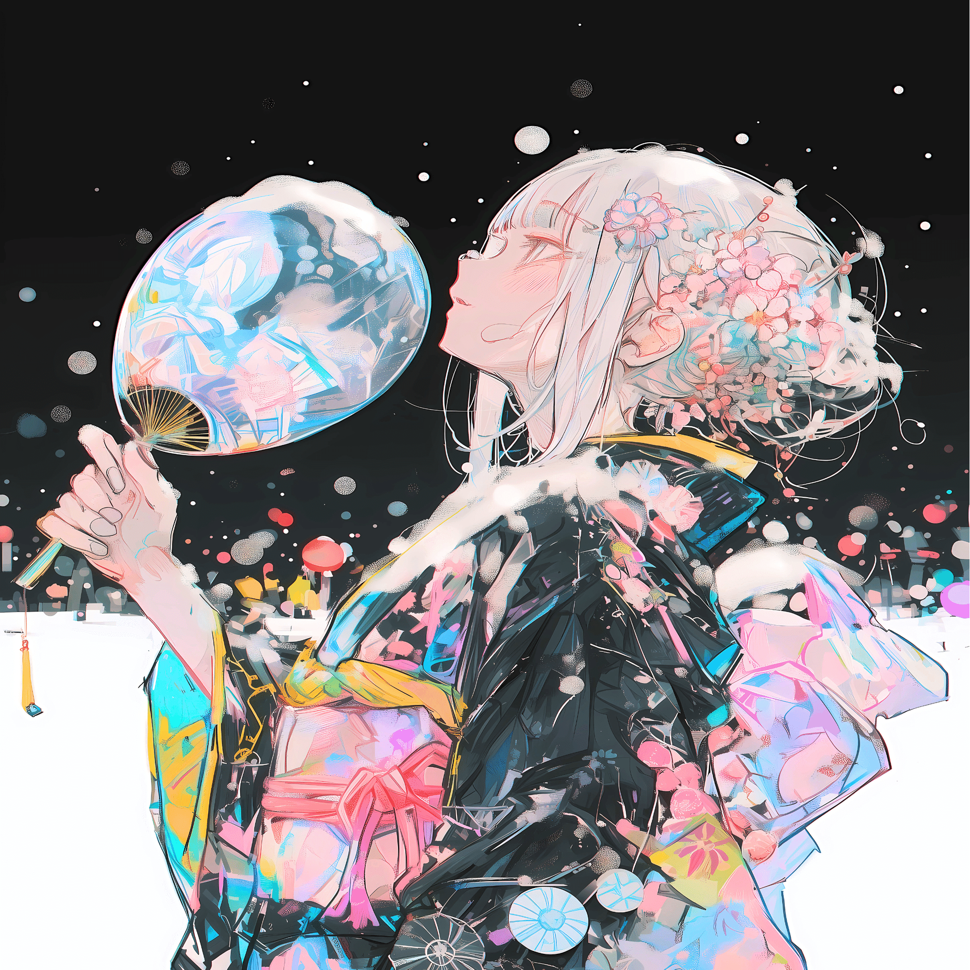 夏夜を漂う雪は、祭り灯に紛れた【画像生成AI＋4コマ漫画】｜Alpaka