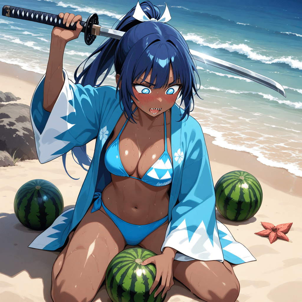 スイカ割り新撰組ビキニ女子萌え【AIアート】｜メタバース新撰組Mitchy