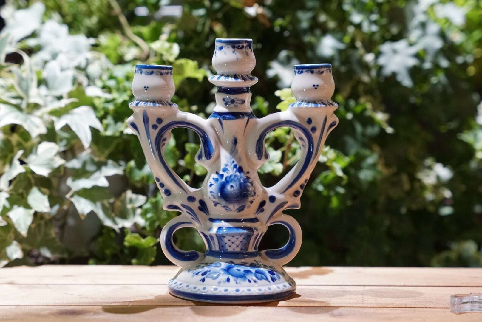 ロシア　グジェリ焼 青い花装飾の皿 約28cm ロシア雑貨店マリンカ / グジェリ陶器