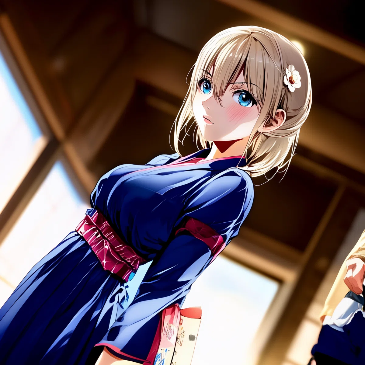 Qwen-ImageでCFG scaleを1に設定して生成したアニメイラスト。全体が破綻し、不自然な仕上がり。